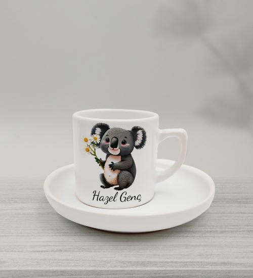 Kişiye Özel Sevimli Koala Tasarımlı Türk Kahvesi Fincanı