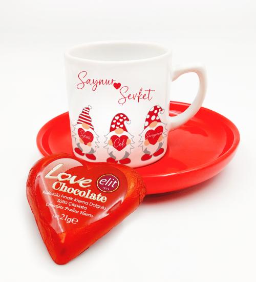 3 Farklı Tasarım İle Sevdiklerinize Kişiye Özel Tasarım Türk Kahvesi Fincanı&Elit Love Kalp Çikolata